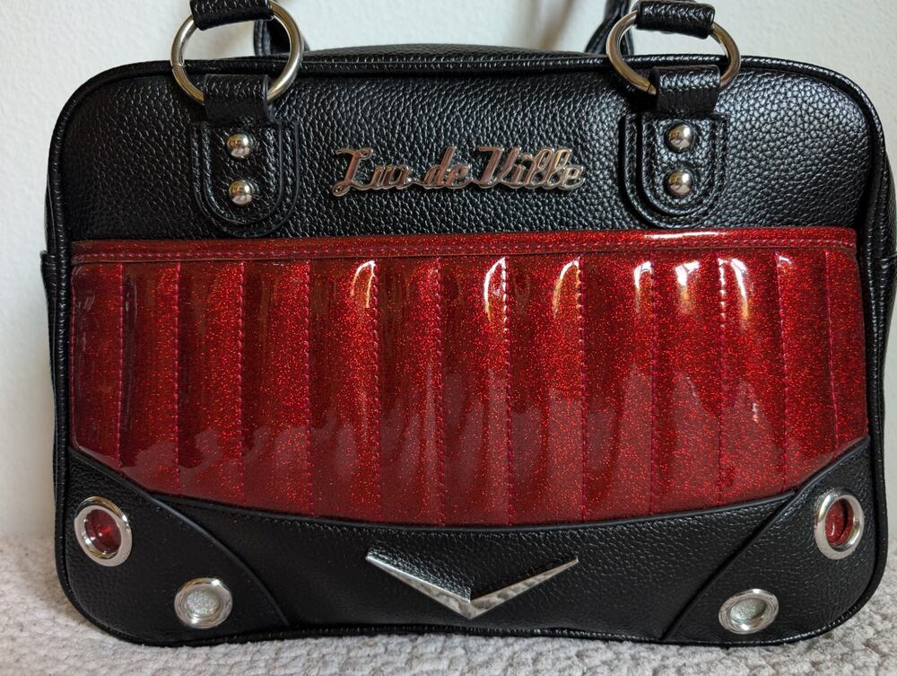 Lux de Ville Hot Rod Black Red Bubbly Sparkle Tote Purse